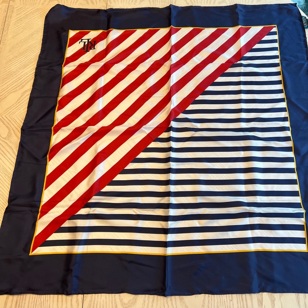 Ralph Lauren, red, white and blue, 100% silk scarf
